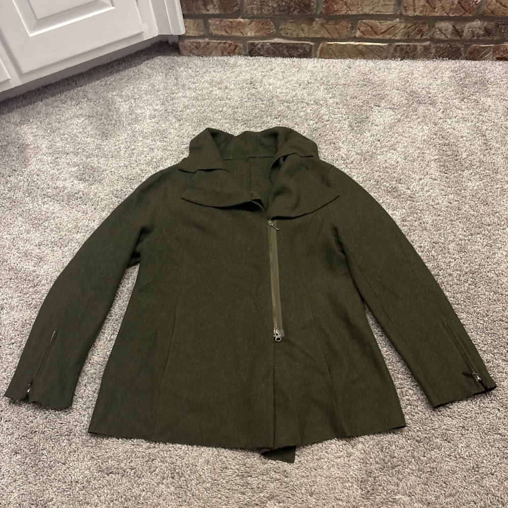 Beyond Threads Coat Womens L Green 40% Alpaca 60% Wool Blend Asymmetrical Zip